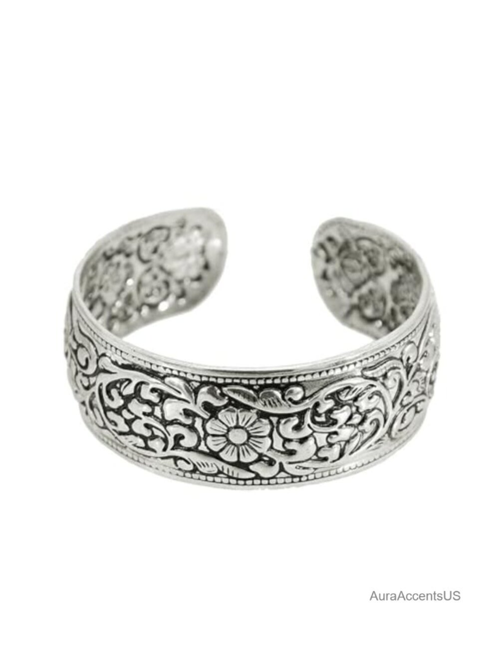 Vintage Carved Flower Cuff Bracelet Open Adjustable Arm Bangle Ethnic Statement